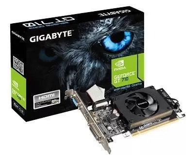 Graphics Card GIGABYTE NVIDIA GeForce GT 710 2 GB DDR3 64 bit PCIE 2.0 8x Memory 1800 MHz GPU 954 MHz Single Slot Fansink 1x15pin D-sub 1xDVI-D 1xHDMI GV-N710D3-2GLV2.0