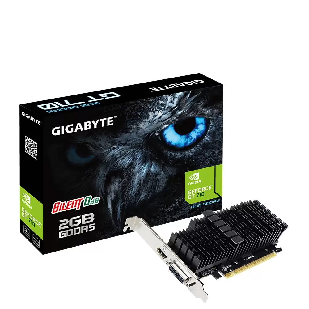 Graphics Card GIGABYTE NVIDIA GeForce GT 710 2 GB GDDR5 64 bit PCIE 2.0 8x Memory 5010 MHz GPU 954 MHz Single Slot Fansink 1xDVI-D 1xHDMI GV-N710D5SL-2GL