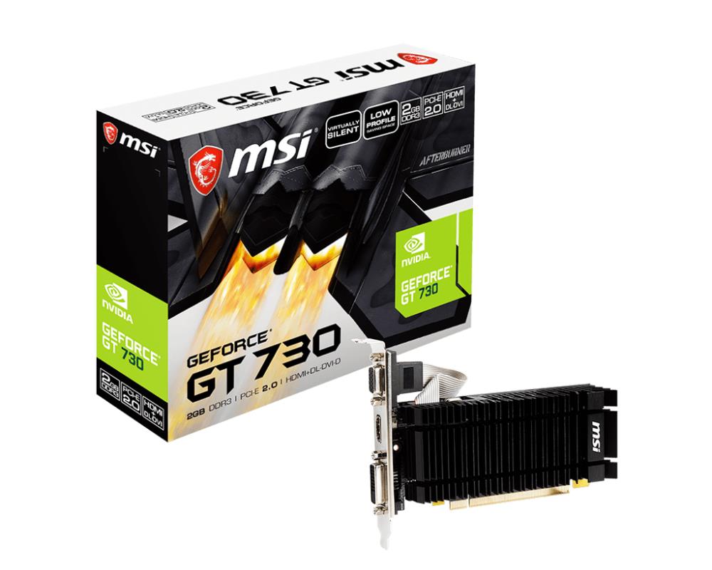 Graphics Card MSI NVIDIA GeForce GT 730 2 GB DDR3 64 bit PCIE 2.0 16x Memory 1600 MHz 1x15pin D-sub 1xDVI-D 1xHDMI N730K-2GD3H LPV1