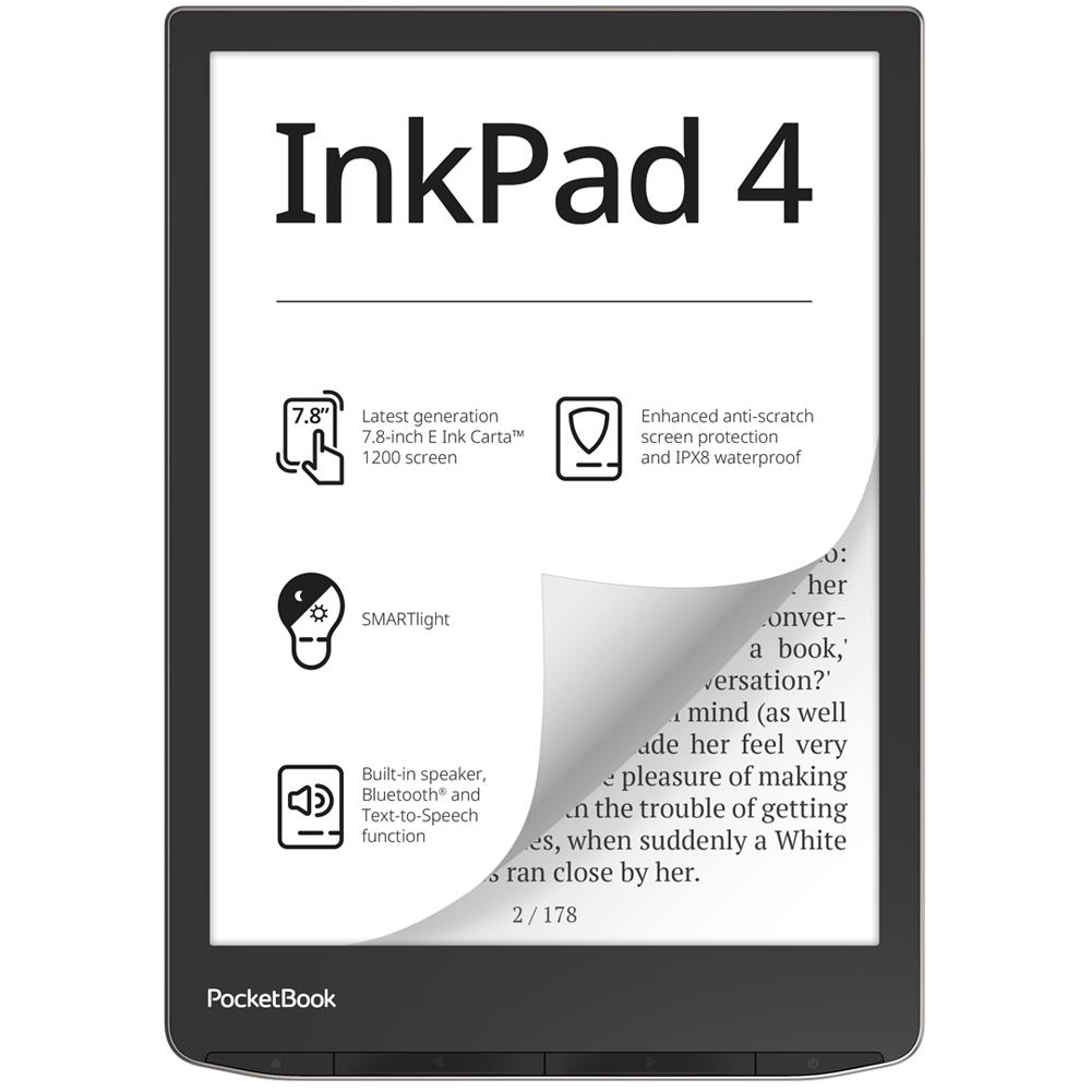 E-Reader POCKETBOOK InkPad 4 7 8   1872x1404 1xAudio-Out 1xUSB-C Micro SD Wireless LAN Bluetooth PB743G-U-WW