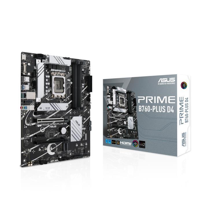 Mainboard ASUS Intel B760 Express LGA1700 ATX Memory DDR4 Memory slots 4 2xPCI-Express 3 0 1x 1xPCI-Express 4 0 16x 1xPCI-Express 5 0 16x 3xM 2 1x15pin D-sub 1xHDMI 1xDisplayPort 2xUSB 2 0 3xUSB 3 2 1xUSB-C 1xRJ45 3xAudio port PRIMEB760-PLUSD4