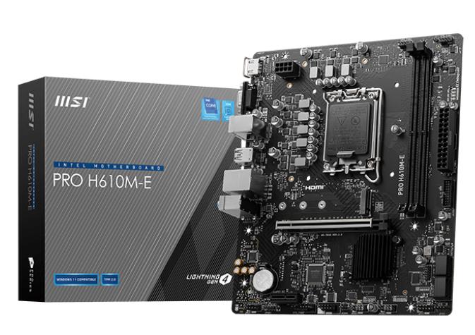 Mainboard MSI Intel H610 LGA1700 Micro-ATX Memory DDR5 Memory slots 2 1xPCI-Express 1x 1xPCI-Express 16x 1xM 2 1x15pin D-sub 1xHDMI 4xUSB 2 0 2xUSB 3 2 1xPS 2 1xRJ45 3xAudio port PROH610M-E